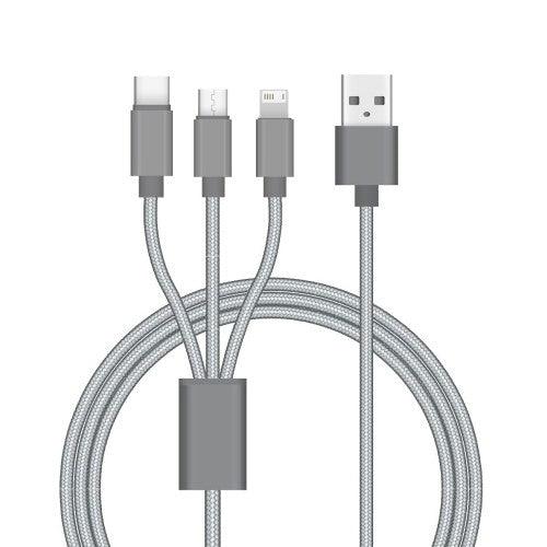 3 in 1 Phone Data Cable, USB Charging Cable with Lightning, USB-C and Micro USB Braided Cable (1.2M) - Toytexx 3 in 1 Phone Data Cable, USB Charging Cable with Lightning, USB-C and Micro USB Braided Cable (1.2M) - Toytexx